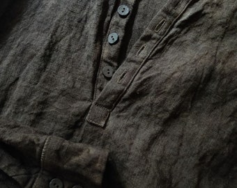 Men's linen shirt EDINBURGH. Linen mens clothing vintage blouse antique bohemian peasant victorian flax henley halfway down brown hand dyed