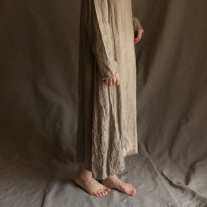 Long natural grey linen dress NOMAD with raw hems and side pockets image 7