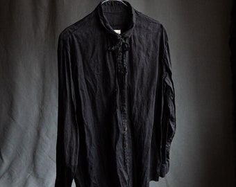 Men's black hemp shirt FADE. Vintage black dark linen mens clothing blouse antique gothic shirt avant garde hand stitched raw shirt faded