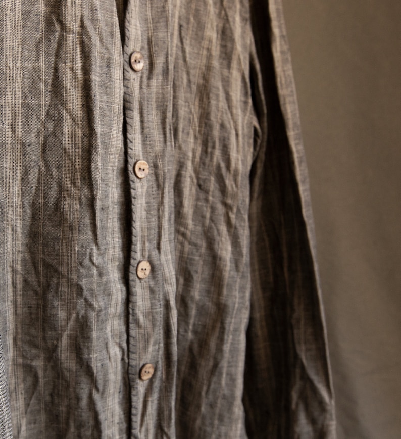 Men's Linen Grey Brown Check Shirt. Plaid Stripes | Etsy