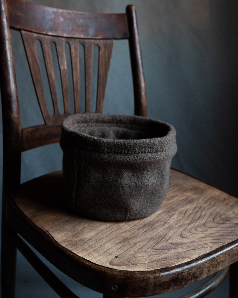 Brown woolen hat SEVER. Beige grey hand stitched taupe eco friendly cap handmade womens minimalist docker hat japanese winter cap natural image 4