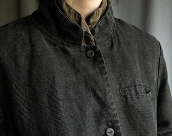 Black Grey Faded Out Linen Blazer POE. Linen Jacket Wabi