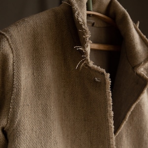 Undyed hemp and wool coat SIBERIA. Natural grey woolen coat trench jacket winter women coat eco friendly raw hem wool womens classical