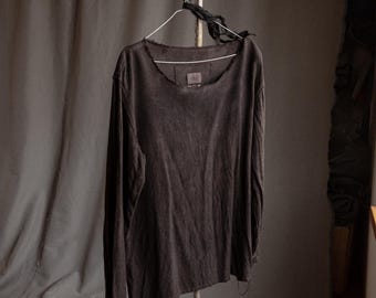 Men's shirt NOMAD, lightly crinkled wool-linen over dyed into dark grey