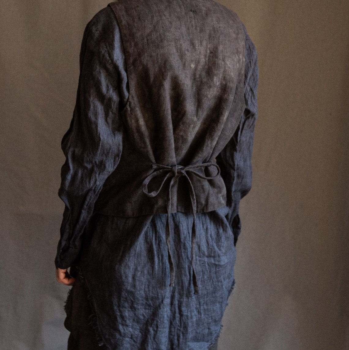 Men's Hand Dyed Linen Waistcoat MILL. Dark Grey Linen Vest Etsy