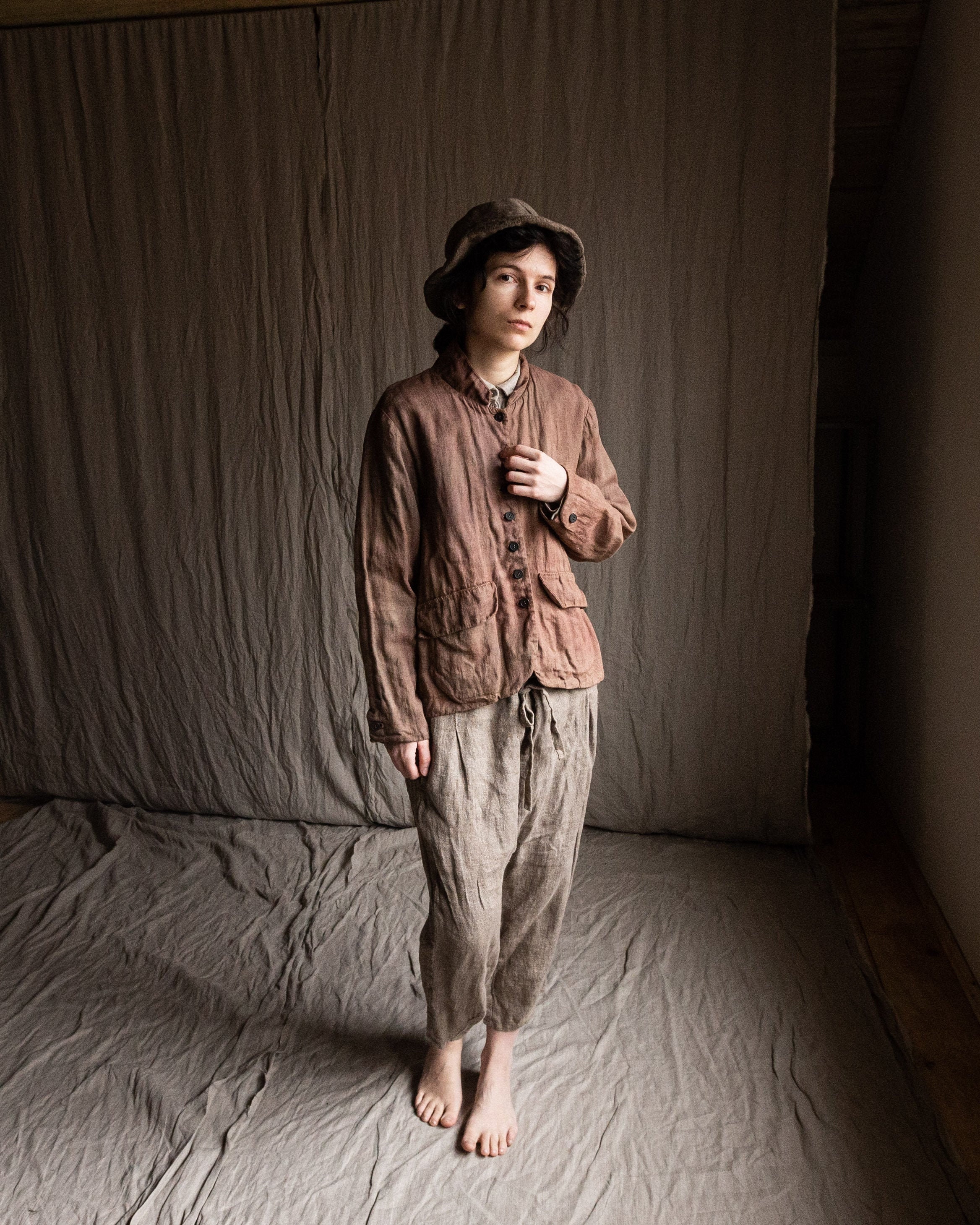 Women's Jacket England, Dusty Pink Naturally Dyed Heavy Linen