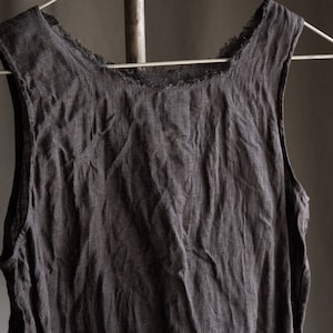 Off black linen gauze top WATER. Linen womens clothing raw hem linen blouse grey navy flax bohemian boho hippie tank summer blue sheer