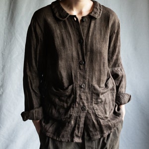 Women&#39;s shirt GRANDMA, sackcloth linen naturally dyed into greyish brown
