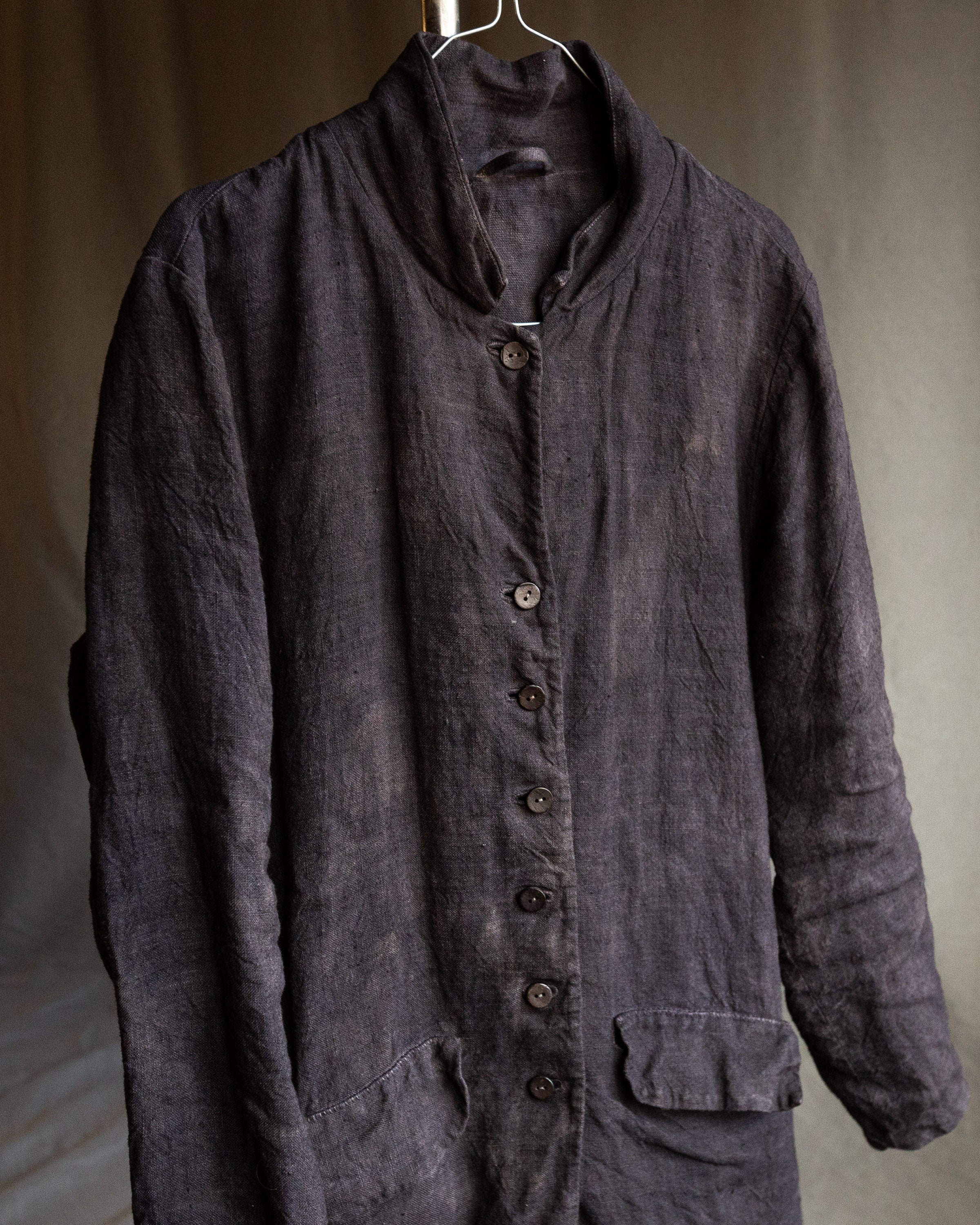 Men's Dark Bluish Grey Coat ENGLAND. Long Linen Blazer