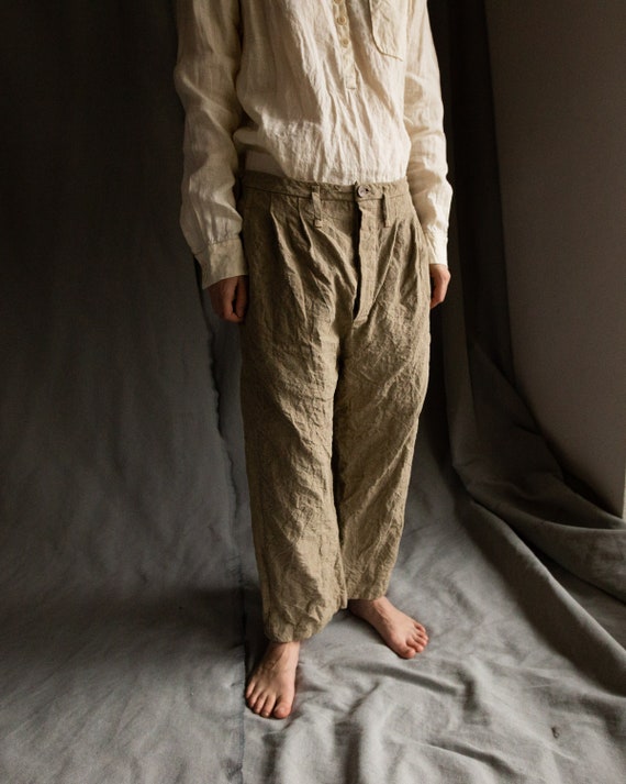 Men's Linen Pants HEMINGWAY. Buttoned Trousers Natural Grey Pants