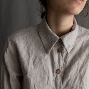 Women linen shirt EARTH in off white. Linen women clothing white linen shirt linen blouse jacket bohemian rustic light grey linen shirt