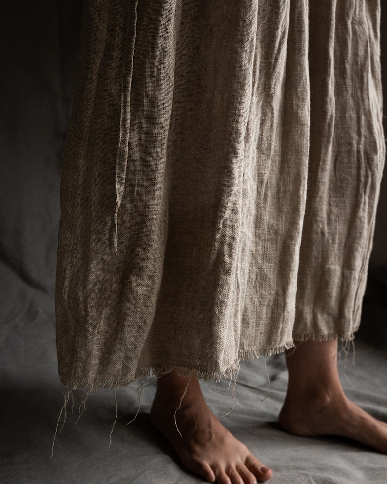 Sackcloth linen dress POEM. Linen women's clothing undyed flax dress vintage natural grey bohemian raw stitched raw hem peasant victorian image 5