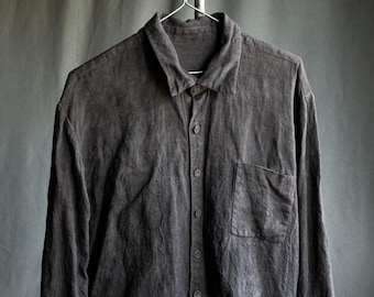 Camicia da uomo FATHER'S, in lino grezzo pesante e testurizzato, tinto naturalmente in tonalità grigiastre più fredde