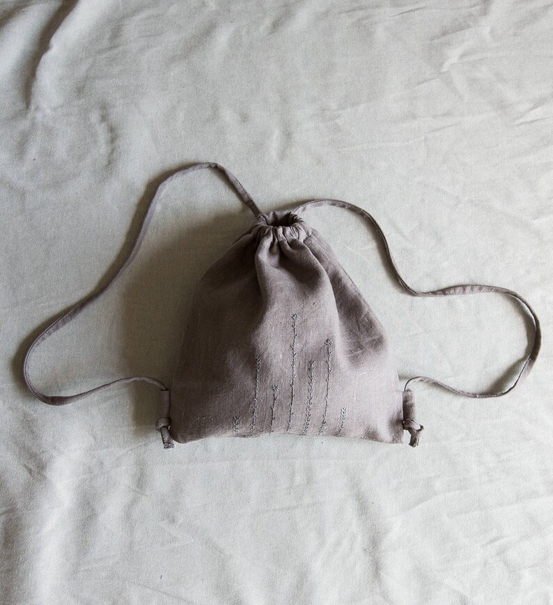 Dark grey linen backpack linen summer bag embroidered backpack Etsy