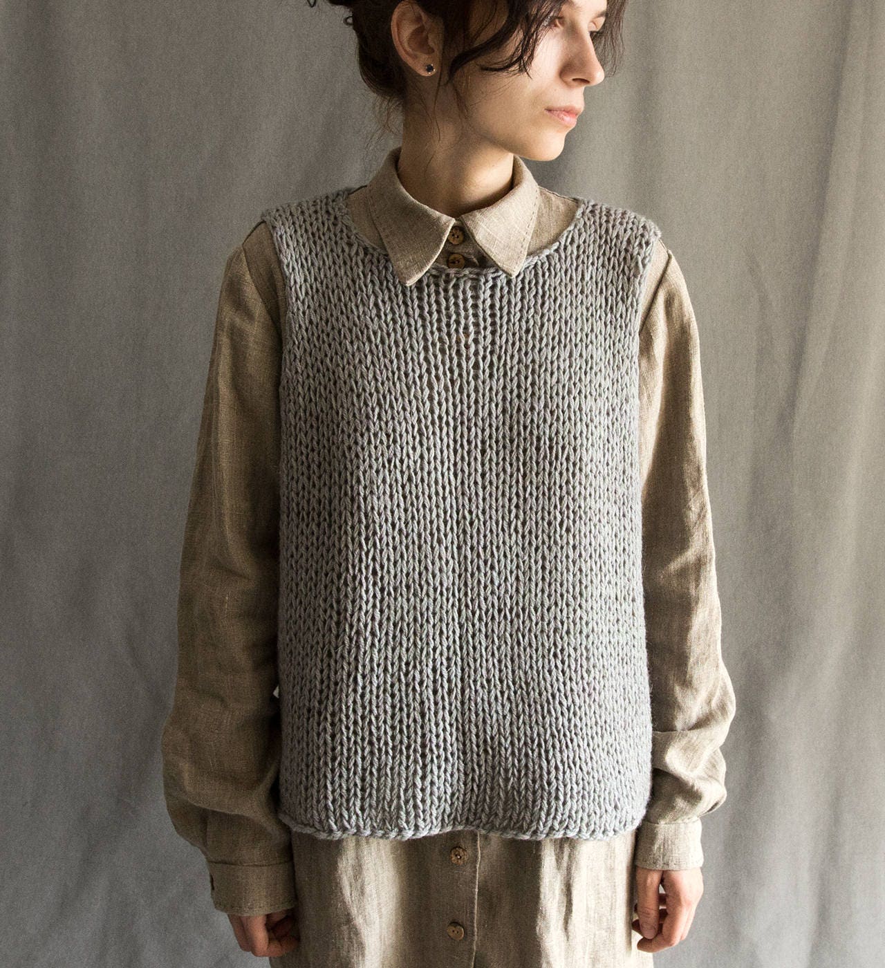 Woolen vest natural wool knitted vest women's grey knitted Etsy