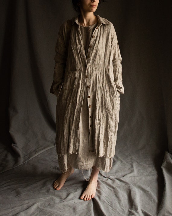 Linen Sackcloth Dress FOREST. Linen Womens Clothing Duster Vintage Shirt  Dress Rustic Jacket Linen Blazer Wrap Flax Antique Classical 