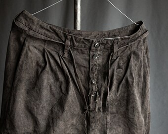 Grey soot dyed pants HEMINGWAY. Naturally dyed raw wabi sabi buttoned trousers linen clothing dark splotchy antique trousers hand dyed