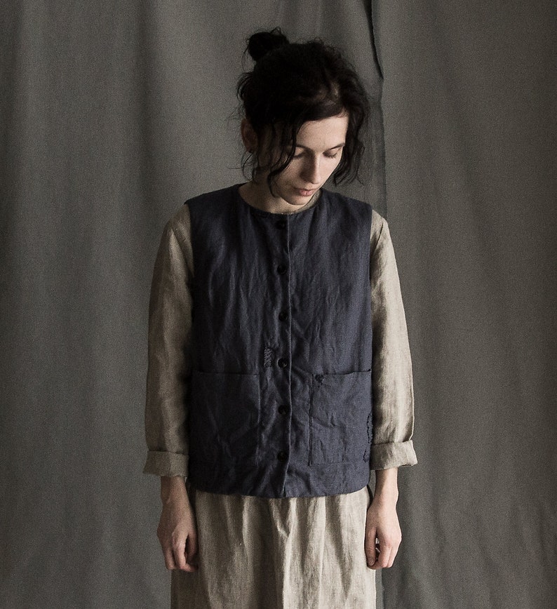 Linen boro vest linen womens clothing waistcoat mending | Etsy