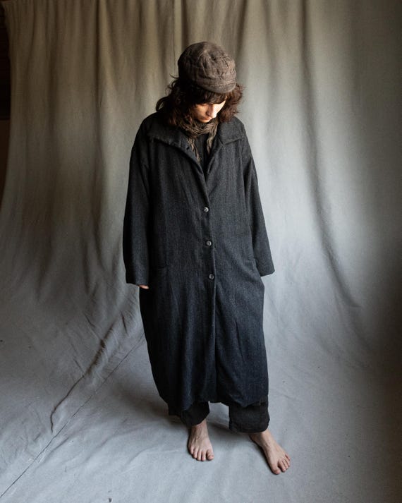 【VICTIM】WOOL BIG COAT Women's Coat YAKUSHIMA, Charcoal Dust Wool - Etsy