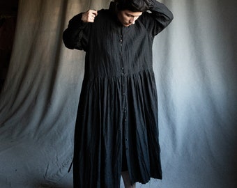 BACKLASH LINEN LONGCARDIGAN sizeM 黒 Crinkle-Shirt Black Oversized Linen Shirt – camixa.com