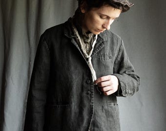 argue⭐︎ ANTIQUE DUSTY DYE LINEN JACKET Antique Edwardian Ecru Linen Duster Motor Coat Jacket
