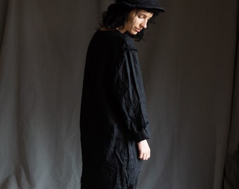 XS-S size | Womens black linen top GHOST. Gothic dark fashion linen shirt linen tunic raw hems blouse artsy minimalist unfinished goth