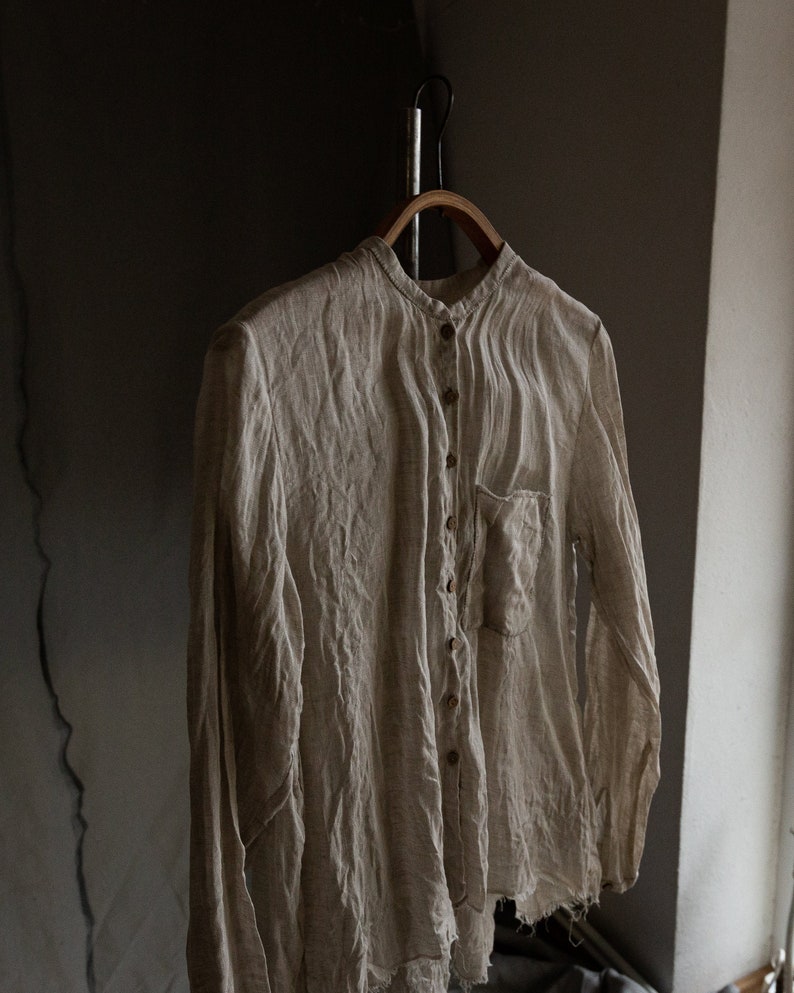 Natural grey women linen shirt CLOUD. Linen women clothing sheer shirt vintage blouse antique pleated bohemian shirt peasant victorian shirt image 4