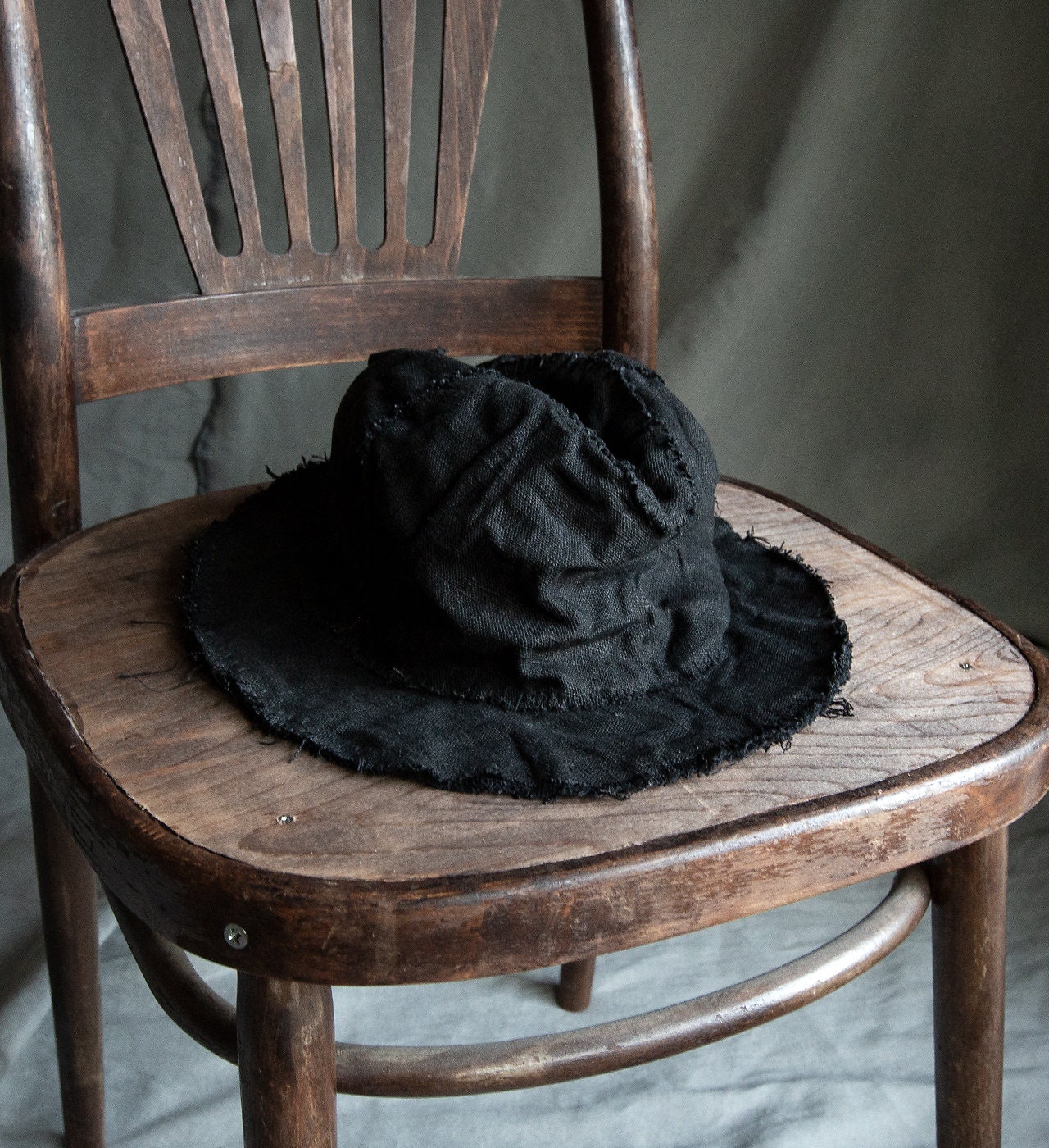 Black Linen Fedora Hat SHADOW. Gothic 