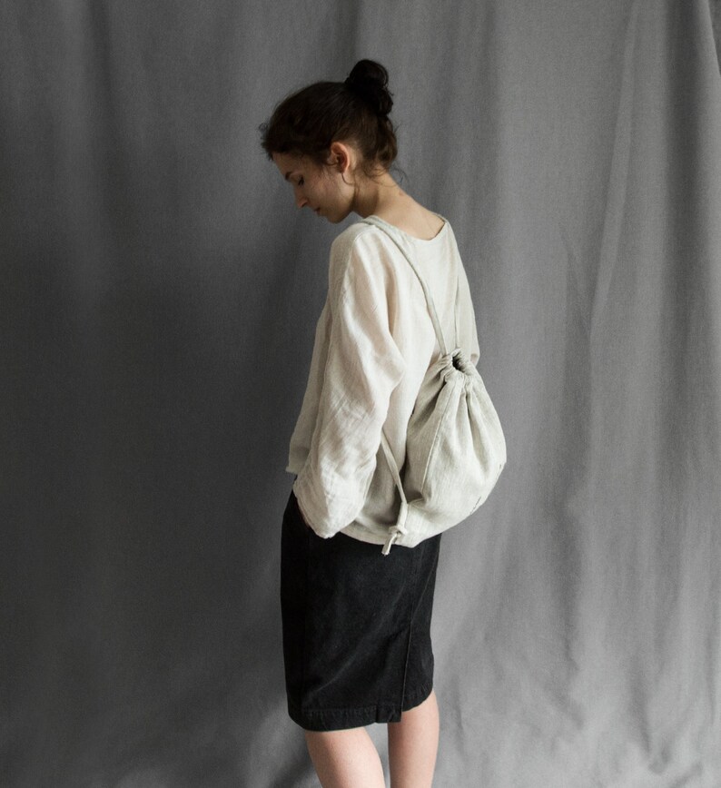 Dark grey linen backpack linen summer bag embroidered backpack Etsy
