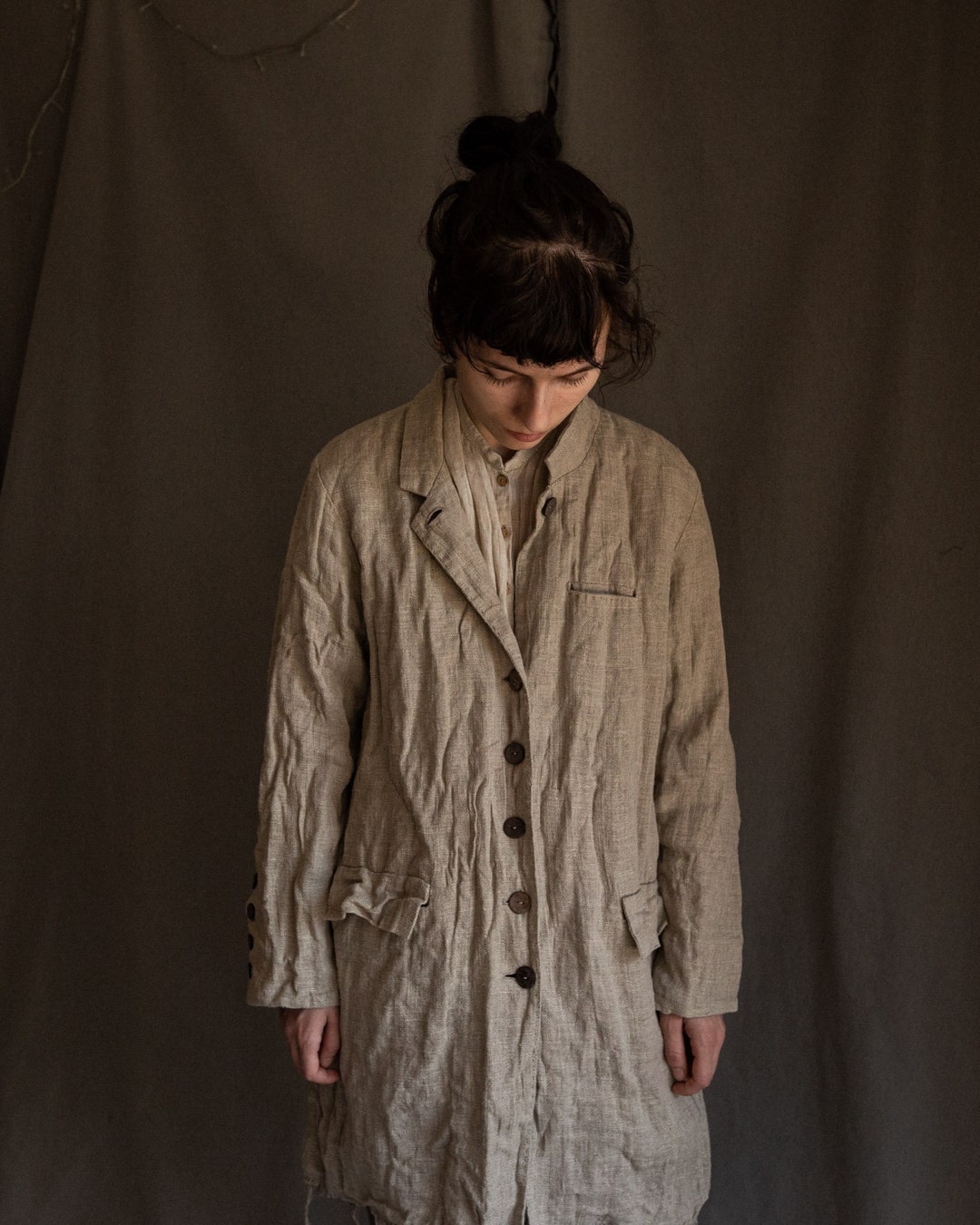 Natural Grey Linen Coat POE. Sackcloth Coat Jacket Blazer Minimalist