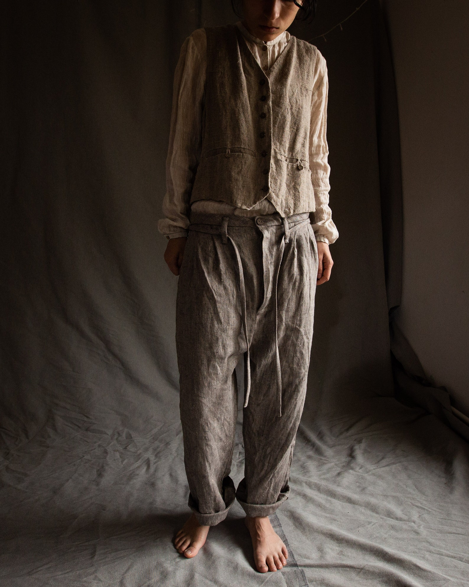 Mens Grey Linen Pants HEMINGWAY. Buttoned Trousers Woolen Etsy