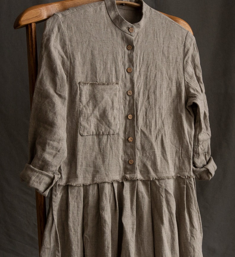 Linen Dress in Natural Grey Undyed Linen PATH. Linen Womens Etsy