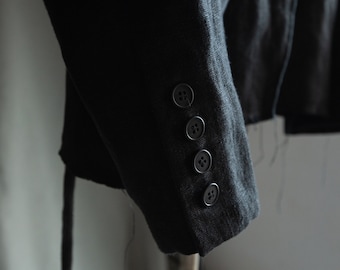 Men's blazer POE, black heavy linen