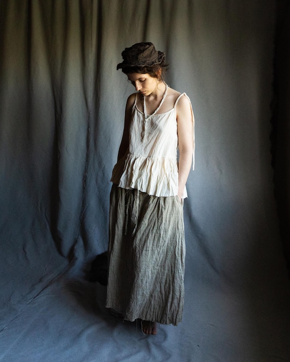 Linen Skirt HEMINGWAY. Buttoned Masculine Sandy Undyed Flax