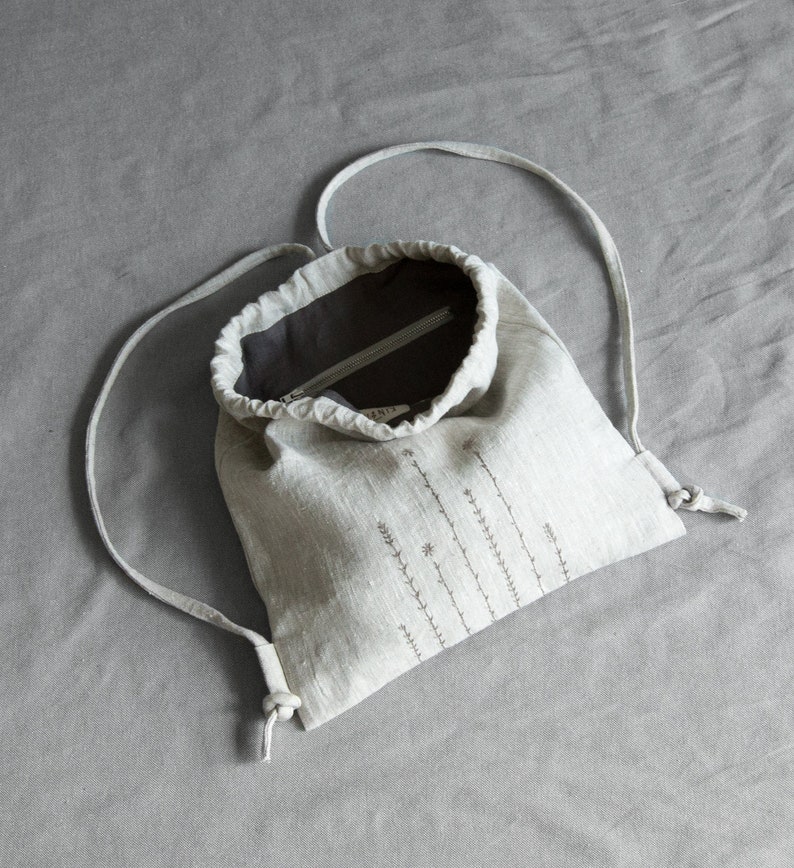 Dark grey linen backpack linen summer bag embroidered backpack Etsy