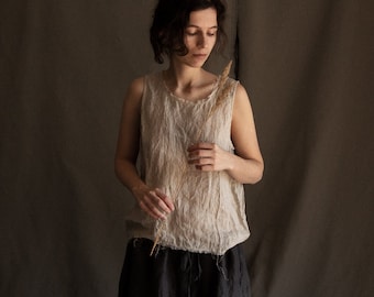 Women&#39;s blouse WATER, natural grey undyed linen gauze