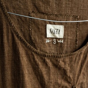 Men's linen t-shirt INK. Men's linen clothing cinnamon brown mustard flax shirt loose hand stitched japanese avant garde orange wrinkled image 5