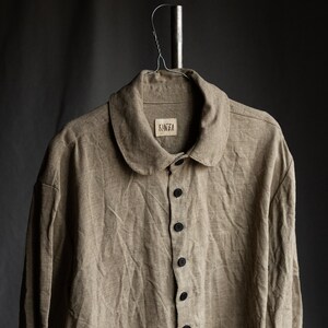 Men&#39;s linen shirt JOHN. Linen mens clothing vintage antique bohemian peasant victorian flax undyed ivory beige wrinkled stiff black buttons