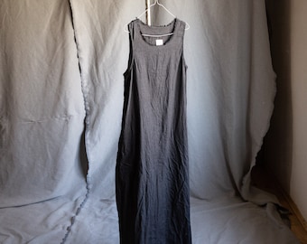 Women's dress WATER, black medium weight linen