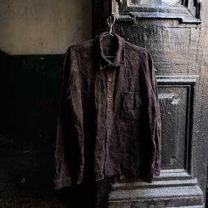 Men&#39;s shirt FATHER&#39;S, heavy textured wrinkly linen naturally dyed into darker greyish shades