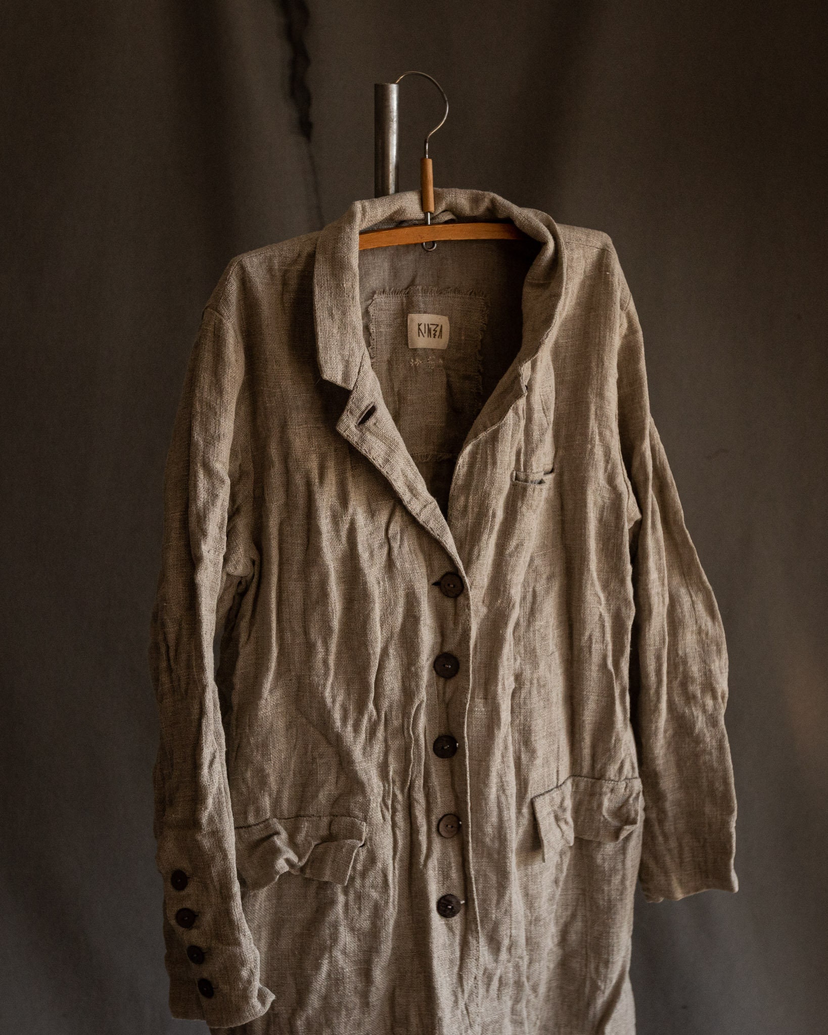 Natural Grey Linen Coat POE. Sackcloth Coat Jacket Blazer Etsy