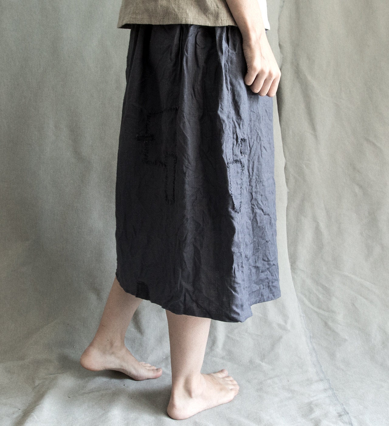 Linen Skirt FLATLANDS in Grey Blue Color. Linen Womens | Etsy