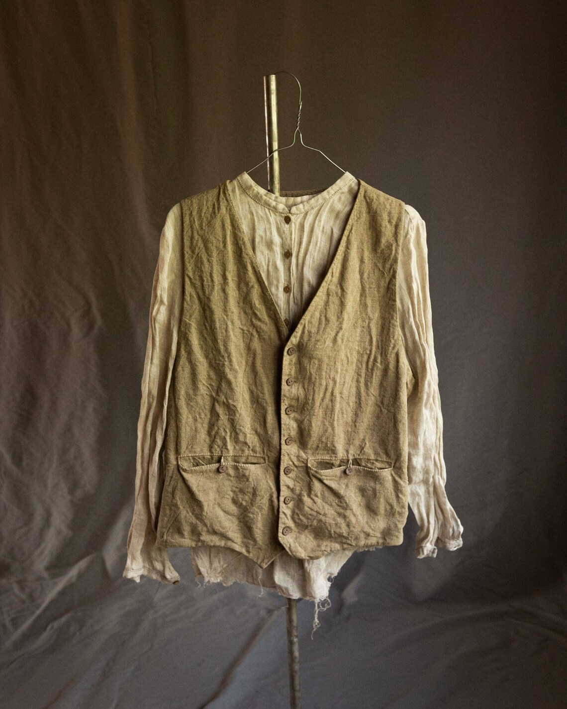 Vintage White linen cowl neck waistcoat