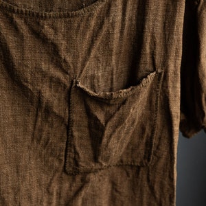 Men's linen t-shirt INK. Men's linen clothing cinnamon brown mustard flax shirt loose hand stitched japanese avant garde orange wrinkled image 4