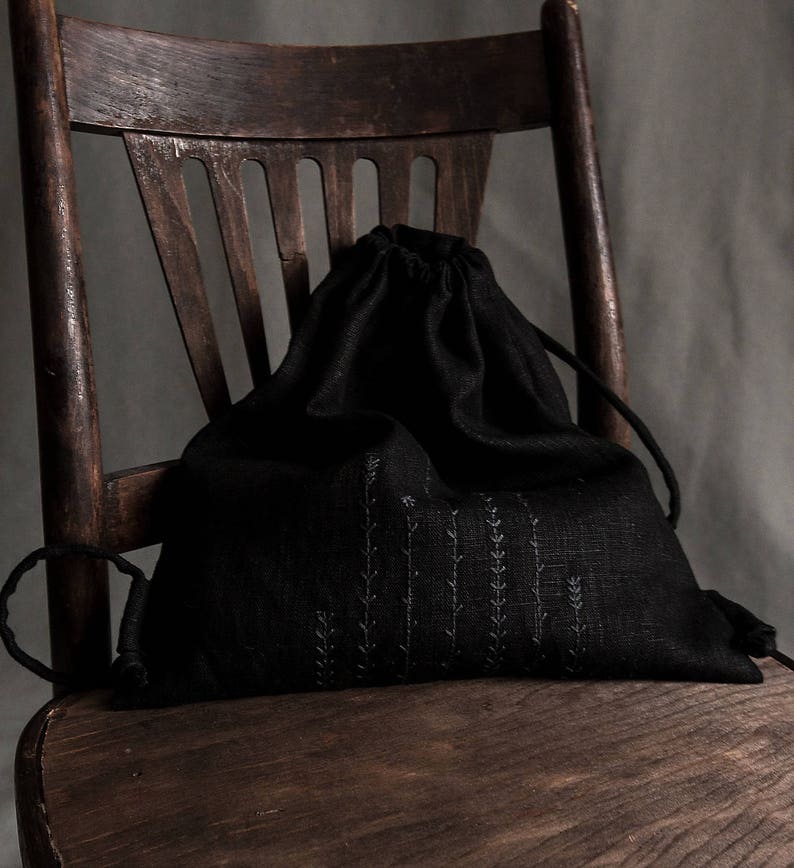 Dark grey linen backpack linen summer bag embroidered backpack Etsy
