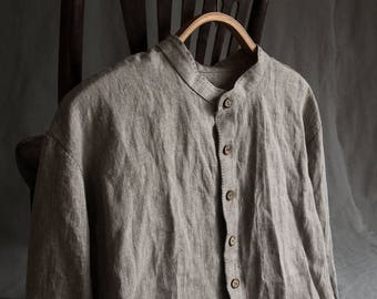 Men's shirt EARTH, natural grey heavy linen
