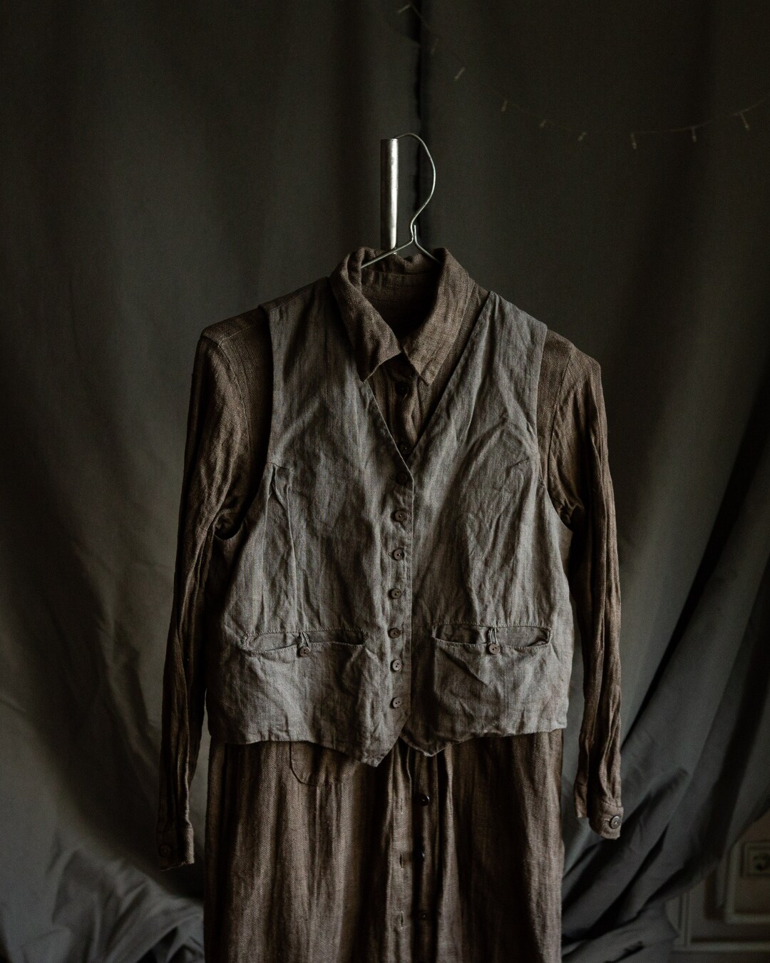 Womens Hand Dyed Linen Waistcoat MILL. Grey Linen Vest Vintage