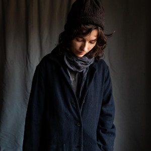 Women&#39;s dark navy woolen coat SEVER. Black blue wool coat trench jacket winter coat natural wool vintage coat classical avant garde
