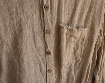 Camisa de lino gris natural para hombre CLOUD. Ropa de lino para hombre, camisa transparente, blusa vintage, camisa bohemia plisada antigua, camisa campesina victoriana