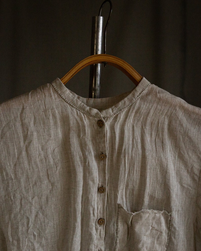 Natural grey women linen shirt CLOUD. Linen women clothing sheer shirt vintage blouse antique pleated bohemian shirt peasant victorian shirt image 5